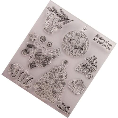 Silicone Clear Stamps Cling Seal Sheet Christmas Themed Rubber Stamps for DIY Scrapbooking Photo Album Diary Decoration (T1404)