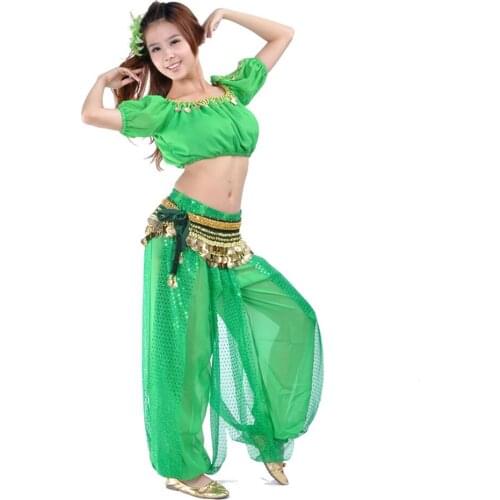 BQ074 Belly Dance Practice Training Clothes Women Sexy Short Sleeve Tops Loose Design Pants Waist Chain Latin Dancing Dress