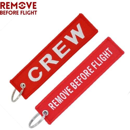 Remove Before Flight Crew Keychain Luggage Tag Safety Label Embroidery Key Chain for Keyring Car Motorcycle Key Tag Llavero 2pcs