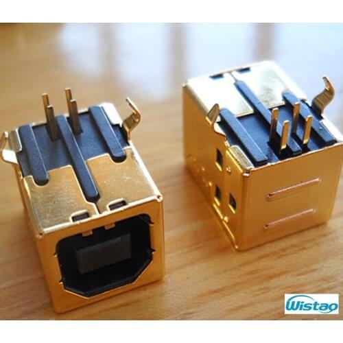 USB B Type Female 90 Degree DIP Connector Gold-plated Terminal with 3u Thickness for HIFI Decoder Accessories DIY Free Shipping