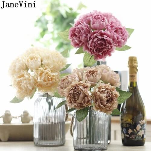 JaneVini Vintage Burgundy Wedding Bouquet for Bridesmaids Artificial Flowers Peony Bouquet Flower Arrangement Table Decoration