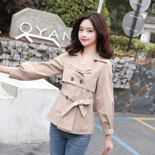 Spring and Autumn new Korean women version of casual tooling windbreaker loose jacket Double Breasted section womens jacket