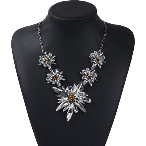 Luxury Glass Crystal Flowers Starburst Necklaces Pendants Women Vintage Statement Big Long Necklace For Women Christmas Jewelry