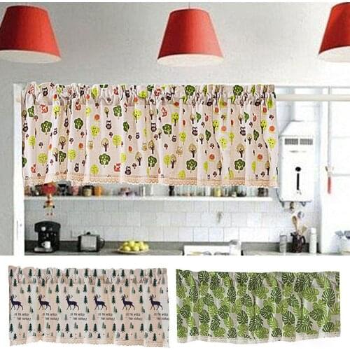 1Pc Cartoon Animal Tree Print Kitchen Short Curtain Window Valance Drape Through the Rod Home Living Room Decoration