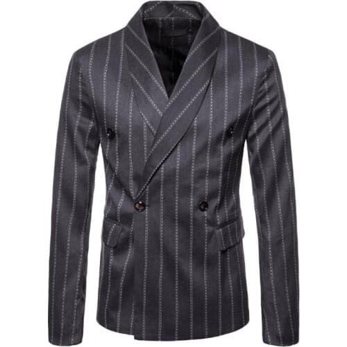 2020 simple mens Luxury Double-breasted suit jacket new plus size stripes green collar Business casual suit Formal Party blazer