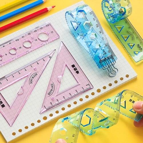 4 pcs/set 15/20cm Creative Flexible Ruler Set Childrens Bendable Soft Rulers Protractor for Drawing Office School Stationery