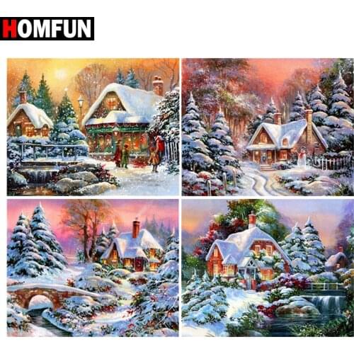 HOMFUN DIY Diamond Painting "House snow landscape" Full Drill Square Round Diamond Embroidery 5D Cross Stitch Decoration Home