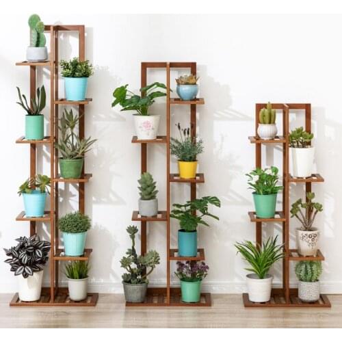 Bamboo Flower Stand Rack Storage Shelf Plant Holder Flower Pot Organizer For Display Home Garden Living Room Balcony 5/6/7 Layer