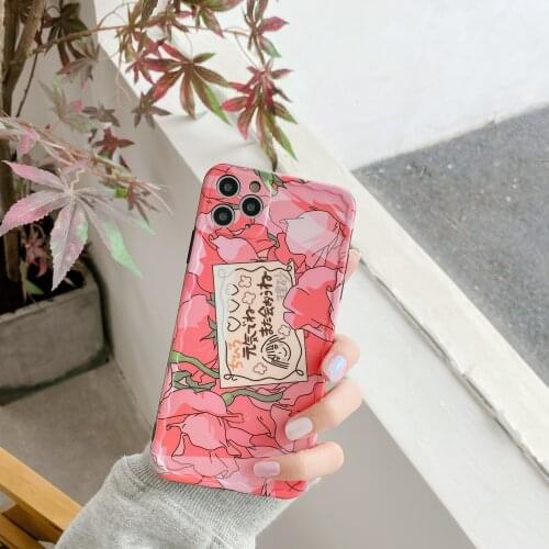 Retro Cute Art Japanese Pink Rose Flower Phone Case For iPhone 11 Pro Max Xr Xs Max X 7 7 Plus 8 Plus Cases Soft Silicone Cover