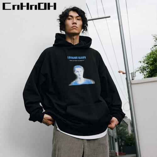 CnHnOH Autumn And Winter Original Fashion Brand Pullover Hoodie Character Printing Loose Hooded Plus Velvet For Men 9569