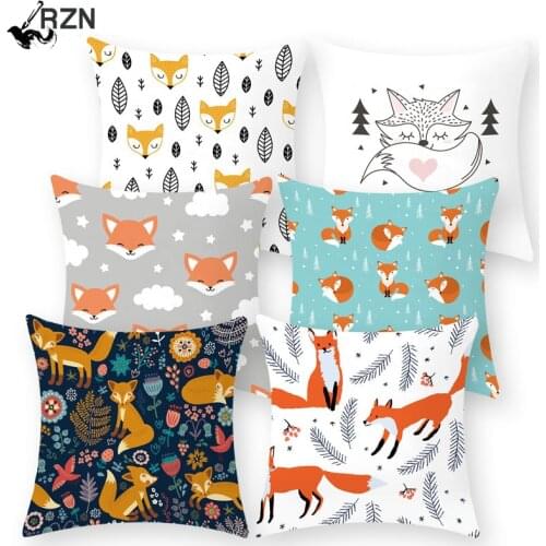 Cartoon Fox Animal Decorative Cushions Pillowcase Polyester Cushion Cover Throw Pillow 45*45 Sofa Decoration Pillowcover 40879