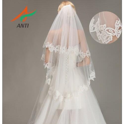 ANTI Romantic Lace Applique Two Layers Wedding Veils 2019 1.5 M Long Veils Comb Wedding Accessories Bridal Veil velos de novia