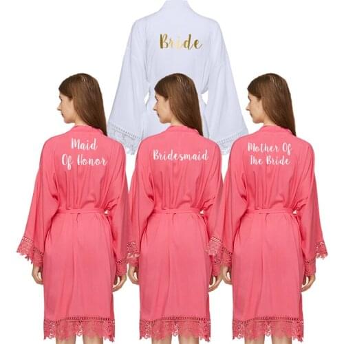 Bride Robe Bridesmaid Robes Women Rayon Cotton Lace Robe Sleepwear Gown Bridal Women Wedding Robe Cotton Bathrobe