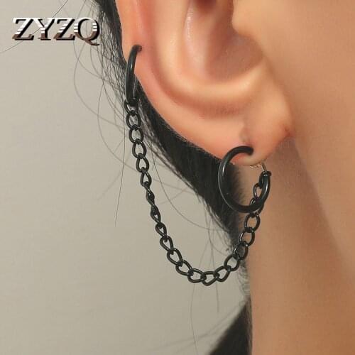 ZYZQ Personality Single Long Chain Hoop Earrings For Men and Women French Hip-hop Earrings Couple Trend Jewelry 2021