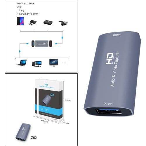 HD/F to USB/F Audio Video Capture Card, 4K 1080P Video Card, for Live Streaming Recording Live Broadcasting Teaching Gaming