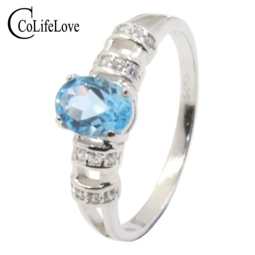 VVS grade natural topaz silver ring for party 5 mm * 7 mm oval cut topaz ring solid 925 topaz jewelry Anniversary gift for wife