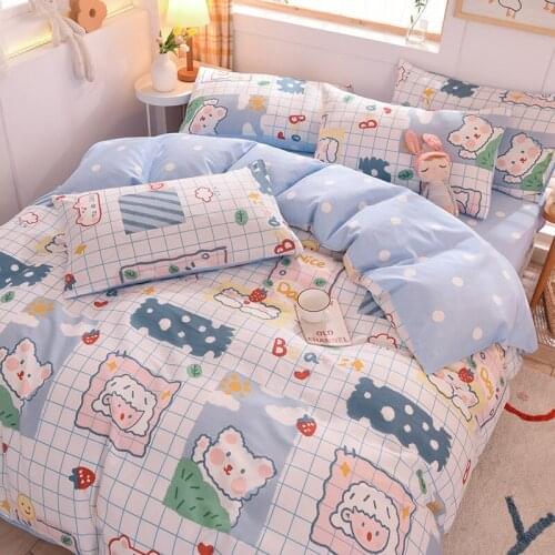 3/4Pcs Bedding Set Adult Teenage Pure Cotton Cartoon Printed Bed Linen Duvet Cover Pillowcase Sheets Comforter Home Textiles