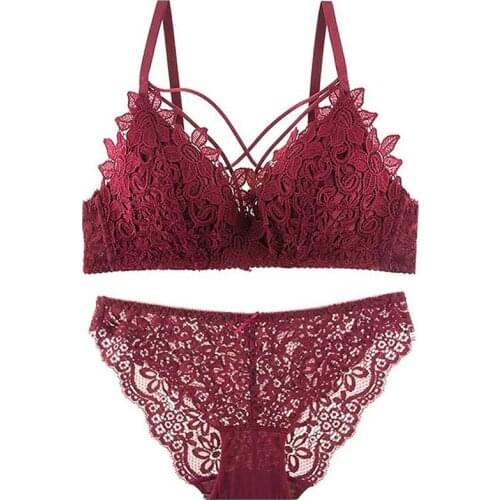 Sexy Womens Underwear Set Wire Free Push Up Lace Female Lingerie Sets 2020 Transparent Briefs Seamless Girls Bra and Panty Set