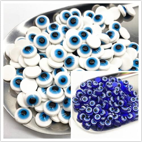 HOT 50PCS 6/8/10mm Blue and Porcelain Flat-back Beads Evil Eye Resin Beads for Jewelry Making DIY Accessories