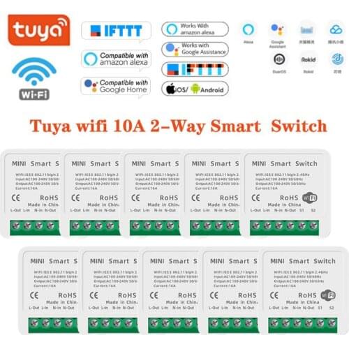 MINI Tuya Wifi Smart Switch 10A 2-way Control Timer Wireless Switches Smart Home Automation Compatible With Alexa Google Home