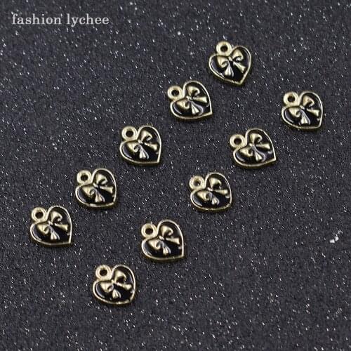 Fashion lychee Lovely Heart Bowknot Charms Enamel Pendant For Women DIY Necklace Bangle Jewelry Making Components