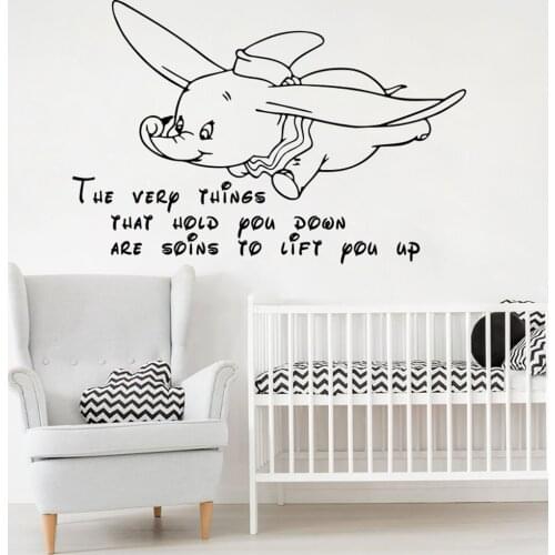 Cartoon Dumbo Elephant Animal Wall Decal Teen Kids Room Inspirational Motivational Quote Wall Sticker Vinyl Home Decor