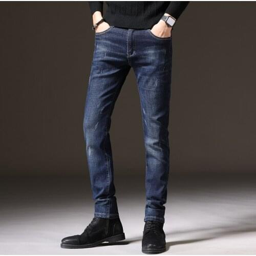Mens Jeans 2021 Summer Denim Pants Slim Straight Dark Blue Regular Fit Leisure Long Trousers Famous Brand Jean Men Hombre