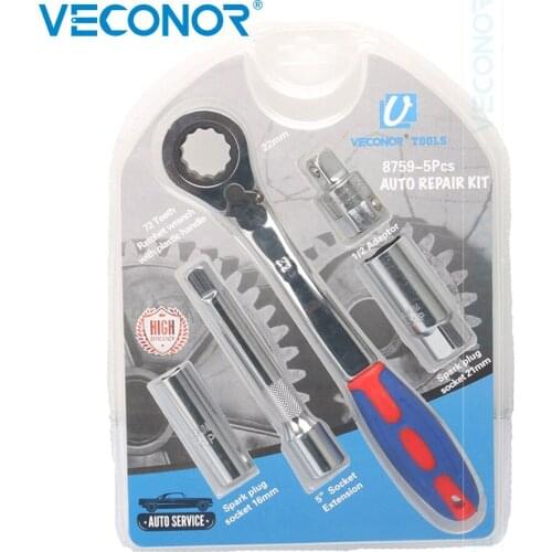 16mm 21mm Spark Plug Socket Set 1/2" Drive 6 Point Spark Plug Sleeve Repair Removal Hand Tools Kit with 72T 22mm Ratchet Wrench