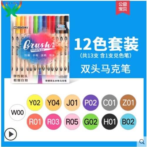 DS Water based marker set double head brush 6/12 color Elastic soft head Hand pen set art animation watercolor pen art supplies
