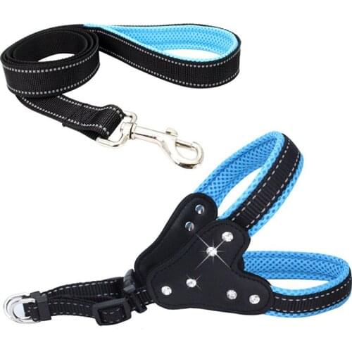 No Pull Dog Harness Adjustable Basic Nylon Step In Dog Vest Hanress Reflective Pet Leads Rhinestones Walking Leash Harness S M L