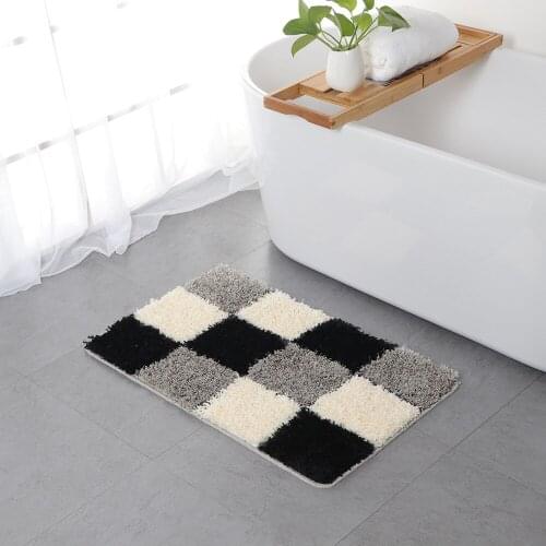 Modern European Style Blue Grid Printed Anti-Slip Bathroom Mat High Quality Living Room Bathtub Kitchen Comfortable Mat
