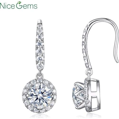 NiceGems 14K 585 White Gold Moissanite Drop Earrings Center 0.8ct D Color Lab Grown Moisssanite diamond Dangle Gold Earrings