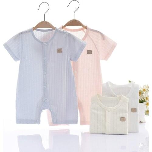 Summer New Newborn Baby Ropmers Infants Girls Thin Short Sleeve Jumpsuit Pure Cotton Korean Style Solid Color Climbing Clothes