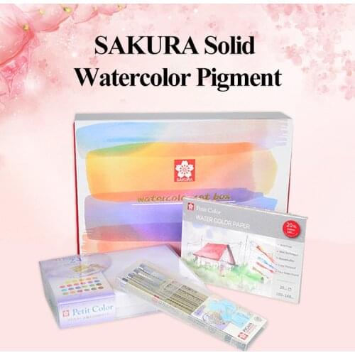 SAKURA Solid Watercolor Paint Pigment 24 Colors Gift Box With Pigma Micron Needle Pen Hand-painted Water Color Brush Painting