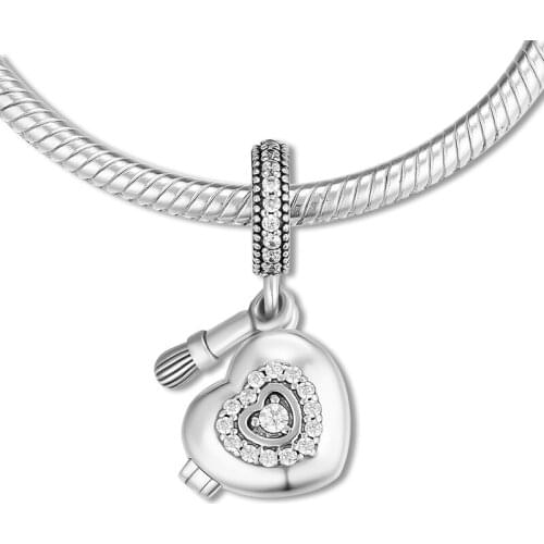 Fits for Pandora Charms Bracelets My Beautiful Powder Box Beads With Clear CZ 100% 925 Sterling Silver Jewelry Free Shipping