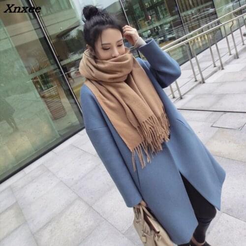 Casual Vintage Womens Long Coats 2018 Winter Fashion Warm Slim Wool Blend Coat and Jacket Solid Single Button Ladies Coats Xnxee