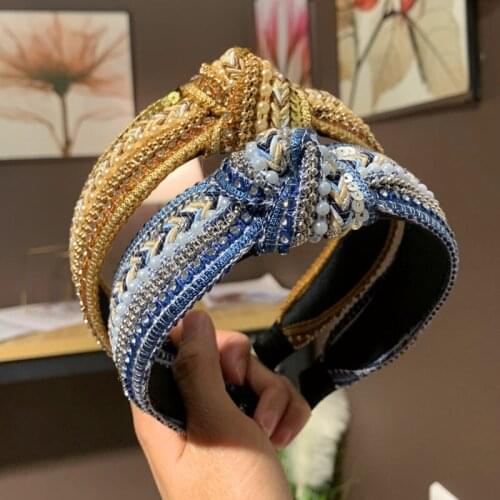Fashion Handmade Diamond headband Bohemian Braided Headband Hair Band for Women Hair Accessories Knotted Headband