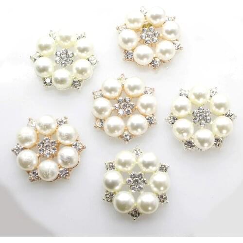 10pcs/set Two Colour 25mm Flower Rhinestones Buttons Pearl button wedding decoration Diy Alloy Diamond Crystal Bow Accessories