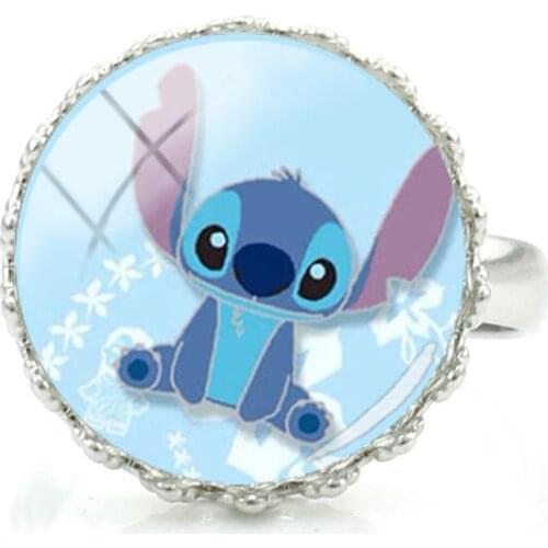 Disney Stitch Ring Creative Design Cartoon Character Ring Fashion Fun Art Photo Glass Adjustable Ring