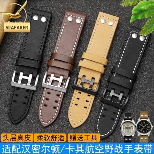Genuine Leather Watch Band Mens For Hamilton H760250 Khaki Aviation Field Watch 20 22mm Accessories