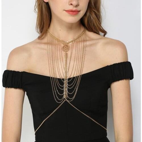 Sexy Multilayer Long Tassel Body Chains Necklace Fashion Bikini Harness Vintage Jewelry for Women