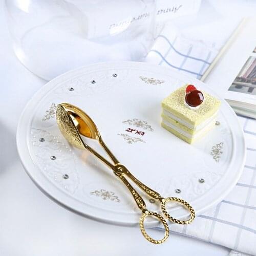 Food Tong Gold-plated Snack Cake Clip Salad Bread Pastry Clamp Baking Barbecue Tool Fruit Salad Cake Clip Kitchen Utensils