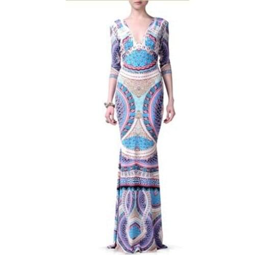 Dresses New Special Offer Silk None Casual Dress Vestido Fashion Beautiful 2017 Print Double V Sexy Slim Elastic Dress One-piece