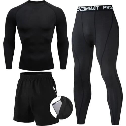 Mens 2/3pcs sets Boxing suit rashguard male kit MMA compression clothing men long-sleeved t-shirt+leggings tracksuit Sport Suit