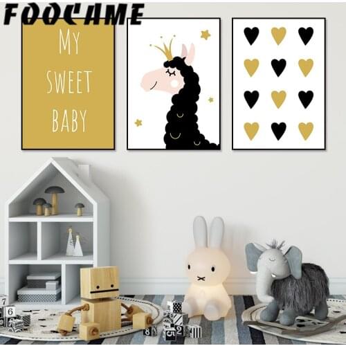 FOOCAME Sweet Baby Room Nursery Wall Art Canvas Painting LOVE Child Poster Alpaca Print Decoration Pictures Nordic Kid Bedroom