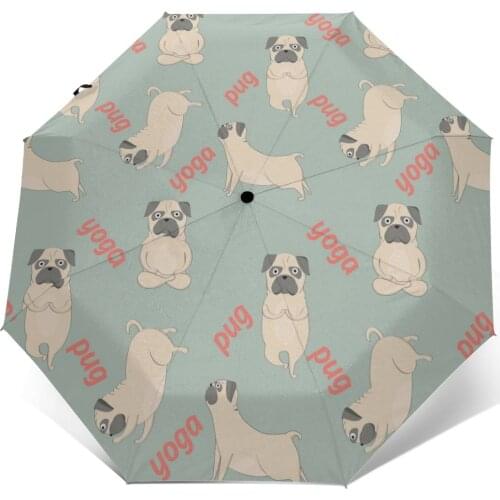 Meditation Yoga Pug Dog Windproof Automatic Folding Inverted Umbrella Portable Paraguas for Man Woman
