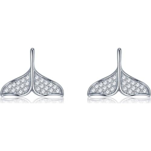 ZEMIOR Women Earrings Real 925 Sterling Silver Shiny Cubic Zirconia Fish Tail Cute Earrings Fine Handmade Jewelry Ear Studs