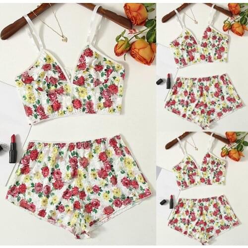 Ladies pajamas printed rose lace pajamas 2-piece set V-neck printed rose sexy lace pajamas home service set пижама женская 40