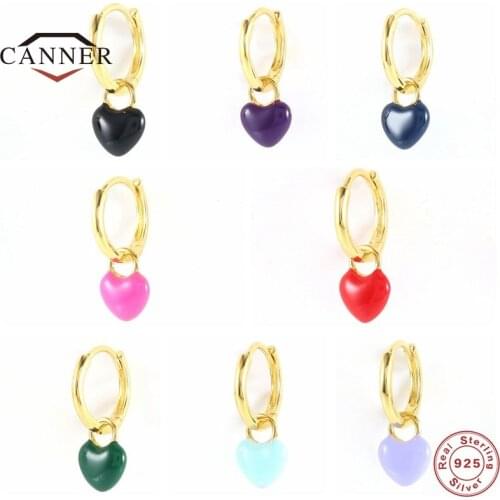 CANNER Hoop Earrings for Women 925 Sterling Silver Colorful Heart Huggie Earring Ear buckle Round Piercing Earings Jewelry Gifts