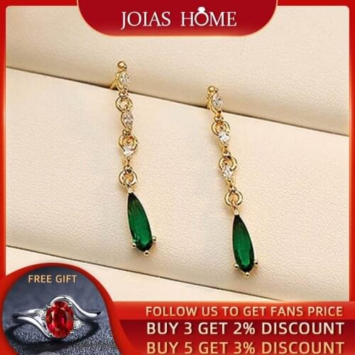 JoiasHome Vintage Emerald Earrings for Women Water Drop Shaped Silver 925 Jewelry with Gemstones Delicate Anniversary Ear drops